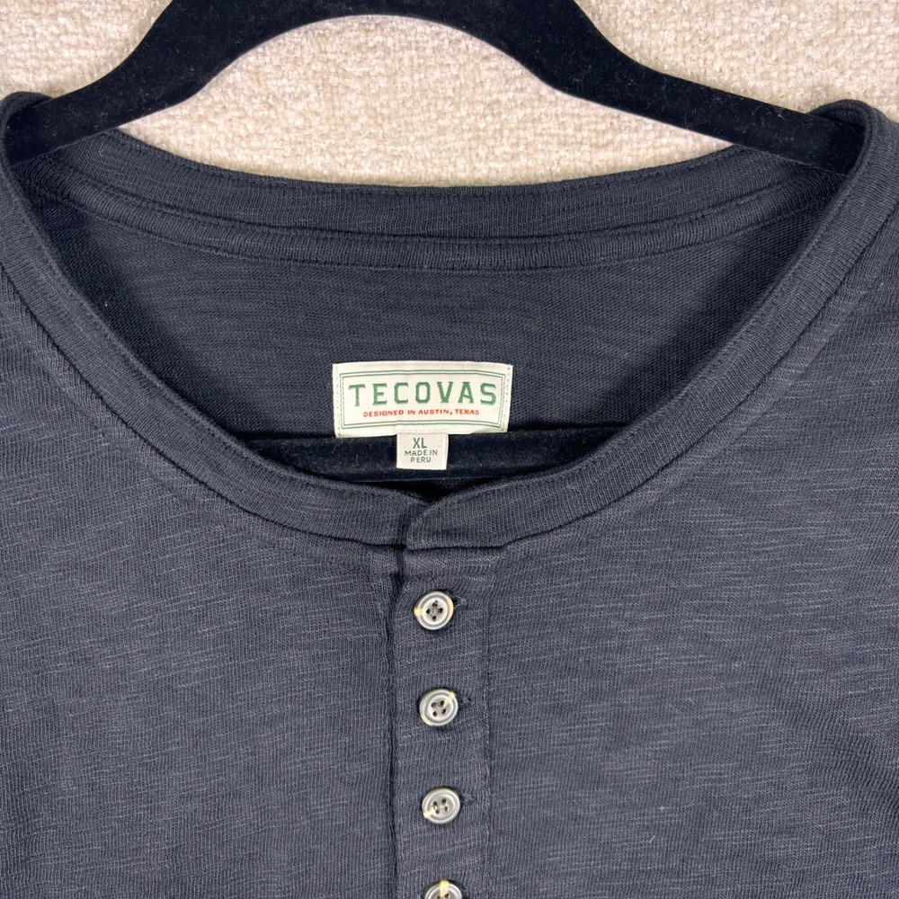 NWT Tecovas Mens Cotton Slub Henley Shirt Onyx Black Long Sleeve XL - Picture 3 of 5